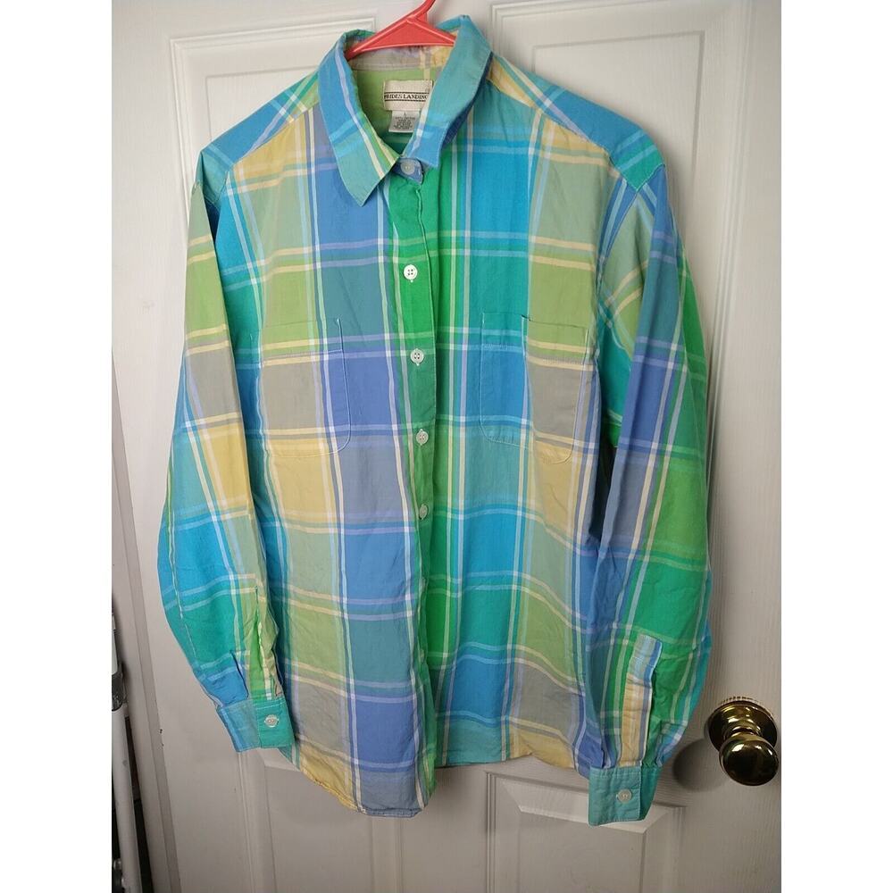 Prides Landing Woman L Shirt Plaid Button Collared Pocket Long Button Sleeve